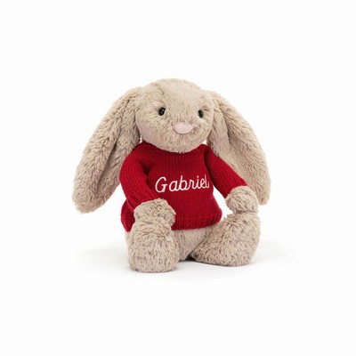 Jellycat Bashful Beige Bunny with Red Jumper UK | 67481FYXU